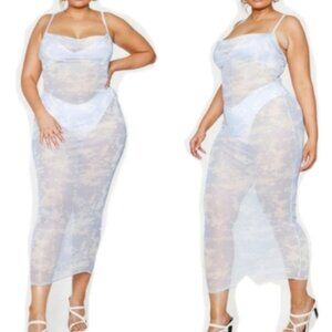 ✨ PLT Plus Size 14 Sky Blue Cloud Print Mesh Midaxi Dress ✨